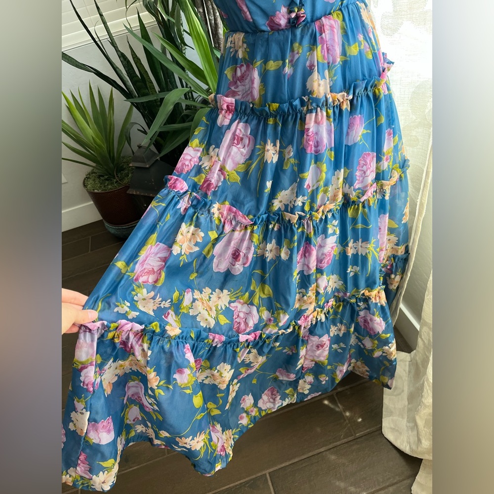 Vintage hand made chiffon maxi dress fully lined ruffle detail - Picture 6 of 16